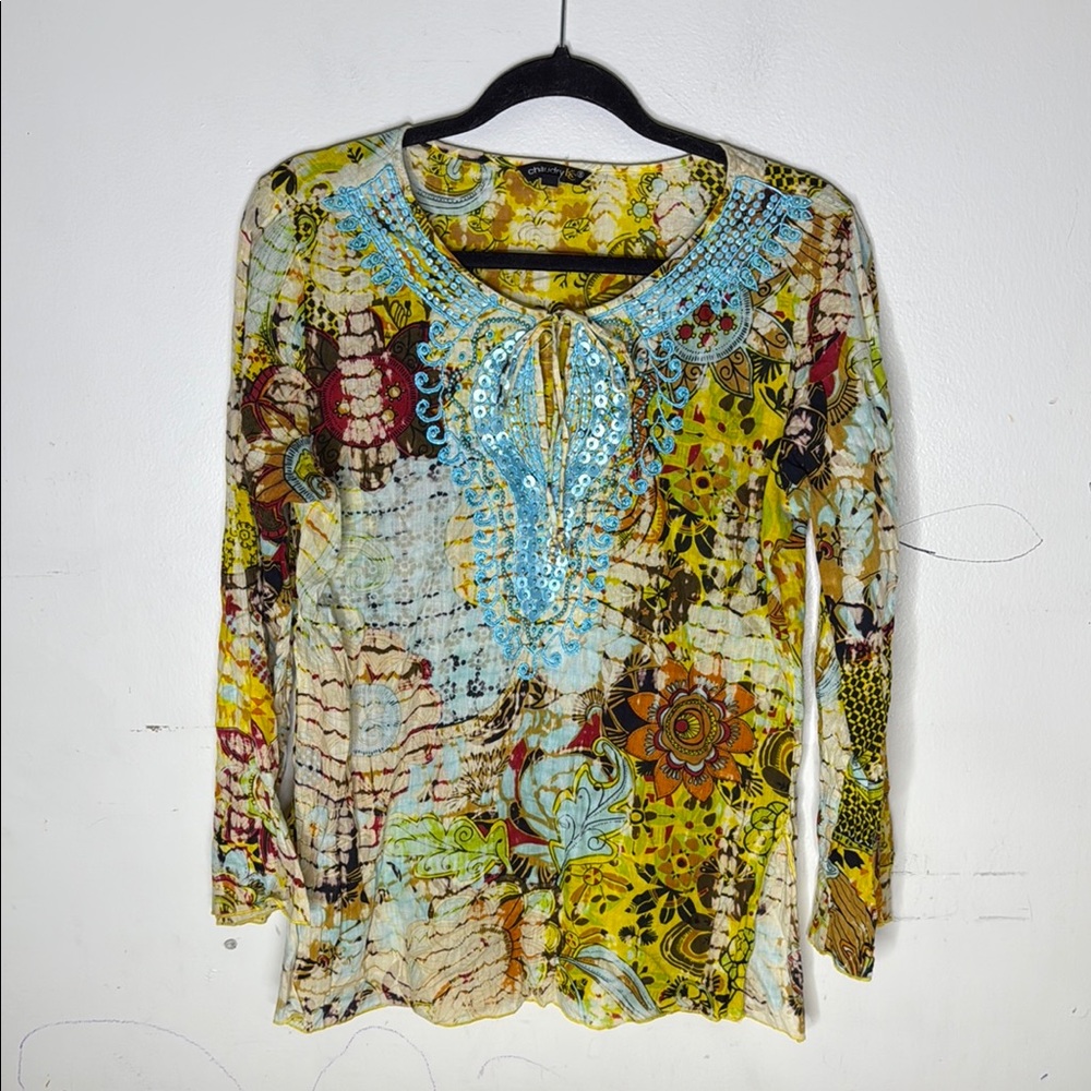 Chaudry KC Floral Multicolor Beaded Women's Top Size Small